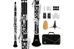 EASTROCK B Flat Clarinet for Beginners, Student Bb Clarinet 17 Nickel-plated Keys,Clarinet ABS with 2 Barrels Hard Case Stand 8 Mouthpiece Cushion Clarinet Cleaning Kit (Black)