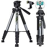 Endurax 66" Video Camera Tripod Compatible with Canon Nikon Lightweight Aluminum Travel DSLR Camera Stand with Universal Phon