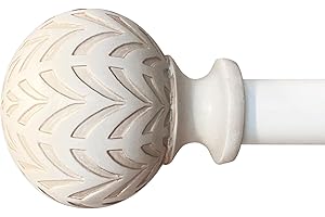 DECOPOLITAN Hermosa - Juego de barras de cortina ajustables de 86 a 128 pulgadas, diámetro de 5/8 pulgadas en color blanco antiguo