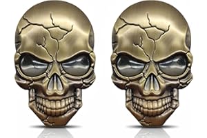 NIUHONG 2 Pcs Autocollant Moto Voiture Métal 3D Tête Mort Stickers Tête Mort Autocollants Auto Autocollant Pare-Chocs Crâne Véhicule Démons Autocollant d'Ornement Crâne Autocollant Réfrigérateur (Bronze)