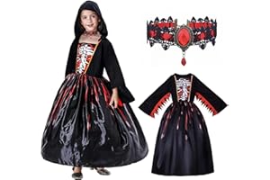 KTWSUEF Disfraz Vampiresa Niña,Gótico Disfraz de Vampiro Niña para Halloween Carnaval Cosplay Fiesta