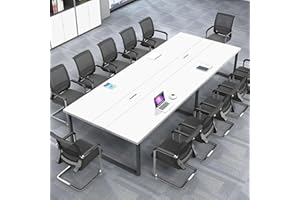 ZRBDDEF Grande Tavolo Riunioni Ufficio – Tavolo Conferenza Moderno con Passacavi,Struttura in Metallo Robusta,Design Rettangolare Nero-Bianco per 8–12 Persone (senza sedie)