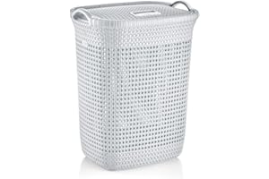 MERWY Laundry Basket | 65 Litres White Wash Basket for Laundry with Handles, Lovely for Kitchen, Bathroom, Bedroom and Fits in Corners Spacious Rattan Design