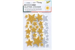 Folia 23792 - Adesivo Glitter, Stelle, Confezione da 40, Colore: Oro/Argento