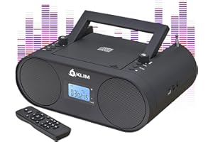 KLIM Boombox B4 Radio mit CD Player + AM/FM Radio, MP3, Bluetooth, AUX, USB tragbar mit kabellosem Modus und aufladbaren Akku + Mit Fernbedienung, Autosleep, Digital EQ