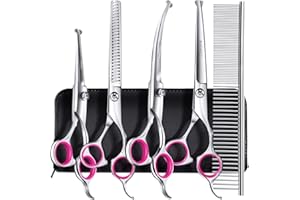 Gimars 4CR Nożyczki do pielęgnacji psów ze stali nierdzewnej z bezpieczną okrągłą końcówką Wytrzymałe nożyczki do pielęgnacji zwierząt powlekane tytanem dla psów i kotów