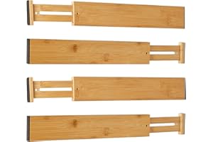 Schubladentrenner aus natürlichem Bambus Schubladenteiler Verstellbar (43-56 cm), gefedert Schubladen Ordnungssystem Drawer O