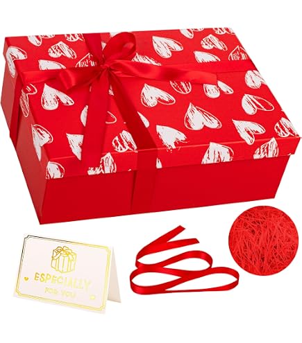 Boîte Cadeau Avec Couvercle MSLHUB – 28x20x9 Cm – Noeud, Carte De Voeux, Raphia Inclus – Pliable, Réutilisable – Pour Fêtes, Mariage
