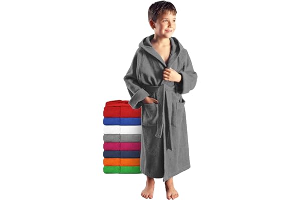 Arus Peignoir de Baine Enfant, Fille, Garçon et Ado, à Capuche, 100% Coton Tissu Éponge Serviette de Bain Ultra Doux et Léger