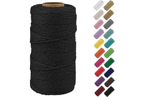 Binwat Natural Macrame Cotton Cord Twine String Cord Colored Cotton Rope Macrame Yarn Craft Cord for DIY Crafts Knitting Plant Hangers Christmas Wedding Decor (Black, 2mmx100m)