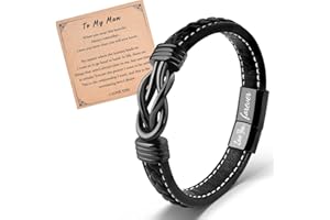 VU100 Men Bracelet Valentines Day Gift for Him Leather Bracelet To My Man Bracelet Love You Forevere Bracelet Gifts for Boyfriend Husband Men (Black/Brown)-With Gift Box