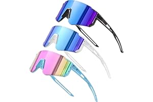 Dreaku Lunette de Cyclisme pour Enfant, 3pcs Lunettes de Soleil pour Femme Homme, Lunette Velo UV400 Protection pour Moto Course Ski Baseball
