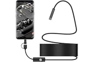 DINGLONG FLIGATTO Endoscope 3 en 1 USB-C Ultra-Mince 5.5mm Semi-Rigide Caméra d'inspection, Compatible avec IOS/Android/iPad/Mac/PC/Laptop, Camera Inspection avec 6 LED IP67 Étanche et Câble Serpen. (2M)