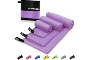 Zenacross Asciugamano Palestra (Set di 3) con Borsa per il Trasporto - Asciugamano Microfibra a Rapida Asciugatura e Versatile - Telo Palestra Taglie S, M, L - Viola