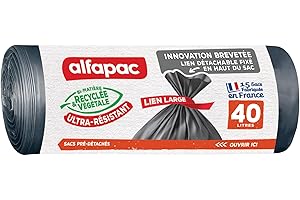 Alfapac - 15 Bolsas 40L Recicladas Maxi-Peso de Enlace Amplio - Apertura Grande