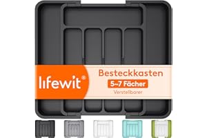 Lifewit Besteckkasten für Schubladen 30 40, Kunststoff Besteckeinsatz (Tiefe 32 cm), erweiterbare Besteckschublade Einsatz, Schubladen Organizer Küche für Besteck, Cutlery, Geschirr, Löffel, Schwarz