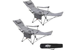 #WEJOY Reclining Camping Chairs Set of 2 Adjustable Padded Folding Recliner Chair with Detachable Footrest Cupholder Pocket Lightweight Portable Camp Chair Grey