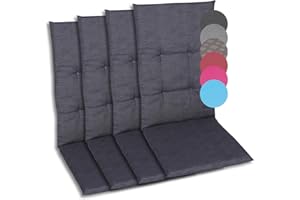 GO-DE Textil Bequeme und attraktive Polsterauflagen für Hochlehner-Gartenstühle (4er-Set, Uni Anthrazit, Hochlehner)