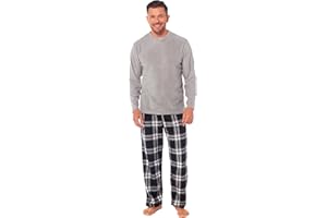 Toro Rocco Mens Fleece Pyjama Set Long-Sleeve Soft PJ Sleepwear Nightwear Top and With Check Pants Warm Winter Comfortable Men Pjs