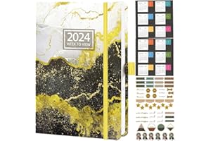 Dzhzal Diary 2024 A4 Week to View from January 2024 to December 2024 with Calendar Stickers, 8.5''x11'' Appointments Faux Leather Cover, Elastic Closure, Back Pocket, Pen Loop
