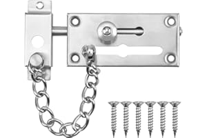 CHANGRONGSHENG Security Door Chain Lock Latch Stainless Steel Front Door Lock Slide Chain Slide Bolt Heavy Duty Door Lock with Anti Theft Chain for Home Apartment Hotel Bedroom, Silver