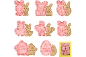 MELEAGER Cortadores Galletas Pascua, Moldes Galletas Pascua 8 Piezas, Moldes para Galletas de Pascua, Plástico 3D Formas Corta Reposteria Conejo Pollito Huevo