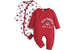 JiAmy 2Pcs Baby Pyjama, Boys Girls Long Sleeve Romper, Slanting Snap Button Snowsuit, Cotton Onesie Jumpsuit for Infant 0-12 Months