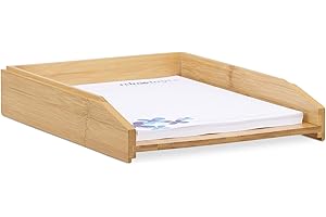 ‎RELAXDAYS Relaxdays, Naturalna półka na dokumenty, możliwość układania w stos, papier DIN A4, biuro, biurko, półka na listy z drewna bambusowego, 6 x 25 x 33 cm, standardowa