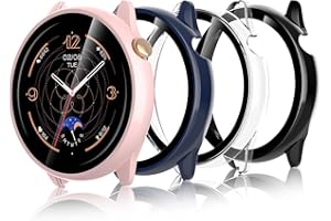 Bigqin 4 Stück Schutzhülle Kompatibel mit Amazfit GTR Mini, Hard PC Hülle mit Displayschutzfolie, HD Ultradünne Case Cover mit gehärtetem Glas - Transparent, Schwarz, Blau, Rosa