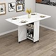 Multifunctional Folding Dining Table - 4-Person Dining Table Set with Wheels,set folding table，Convenient and Space-Saving (White)