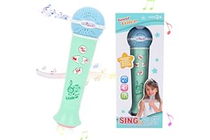 Micro Enfant, Micro Sans Fil Micro Karaoke Microphone Enregistremen Jouet Musical avec Lumière Colorée Jouet Éducatif Précoce pour Enfants Garçons Filles (Bleu)