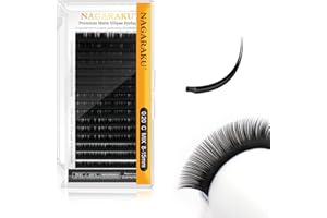 NAGARAKU Ellipse Plat Cils Double Pointe Boucle Stable Professionnel Naturels Extension de Cils à Cils Individuels Divisées Pointe Fendue Flat Split Tips Volume Lash Noir Mat 16 Rows (0.20 C 8-15mm)