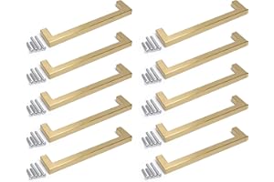 BSM MARKETING Manopola quadrata moderna per armadio da cucina, cassetto, barra della porta, con finiture dorate (10, 256 mm)