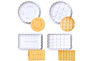 Orapink Juego de sellos para galletas, 4 moldes de prensa de galletas, cortador de galletas clásico 3D con sello de émbolo, 4 estilos divertidos de moldes para galletas para dulces, hornear, pasteles,