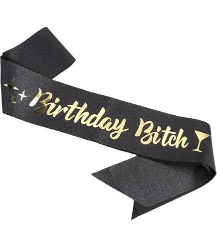 Birthday Bitch Satin Schärpe – Schwarz-gold Mit Glitzer, Verstellbar, Für Geburtstagsfeiern