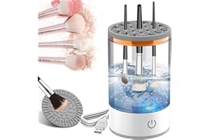 HONGECB Limpiador de brochas de maquillaje eléctrico 3 en 1 - limpia, seca y guarda, secador de brochas, Limpieza Rápida y Profunda para la mayoría de tamaños (Transparente)