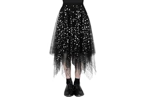 AUYAO Falda Tul Mujer, Falda Larga Mujer Cintura Elástica, Falda Mujer Tul Tutu Irregular, Falda Plisada de Mujer Casual de Gasa, Elegante Vintage para Ballet Prom Party