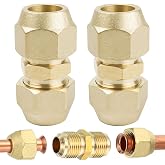 Begpoee 2 Pieces Double Nozzle for Copper Pipes, 3/8 Inch Air Conditioner Copper Tube Extension, With Nut, Coolant Line Union