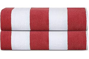 Sweet Needle Toallas de Playa para Adultos - Clásico a Rayas - Toalla de Piscina 100% algodón Terry Ringspun, Secado rápido, Toalla Grande de natación, 450 gsm Cabana - Rojo 76 x 152 cm