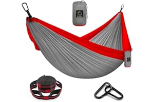 GRASSMAN Hamak kempingowy, podwójny i pojedynczy, przenośny hamak z paskami na drzewo, lekki nylonowy hamak spadochronowy, akcesoria kempingowe, sprzęt do użytku wewnątrz i na zewnątrz, z plecakiem, podróże,