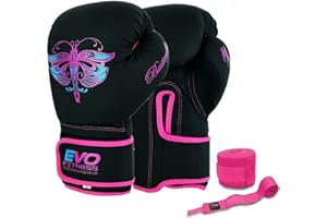 EVO Fitness Guanti da boxe da donna rosa opaco da boxe da donna MMA Muay Thai arti marziali kick boxing ragazze Sparring allenamento guanti da combattimento con impacchi a mano