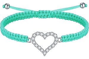 J.Endéar Bracciale Multicolore Donna Ragazza Cuore Argento 925 Zircone Oro Rosa, Bracciale Cordino Filigrana Intrecciato Fatto A Mano Regolabile 16 + 8cm, Regalo di Compleanno di Natale