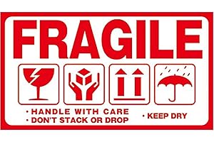 LDS INDUSTRY "Fragile This Way Up Handle With Care" Adesivi, White-Red 300pcs Grande fragile Handle with care Keep Dry verso l' alto non calpestare spedizione scatola attenzione adesivi etichetta scotch