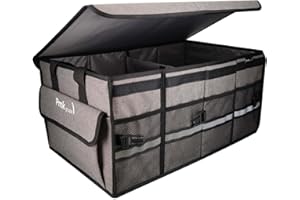 PMK GRUPO - Organizador Maletero Coche | Caja almacenamiento Extra Grande Antideslizante plegable impermeable Coche, SUV, Camper - Color Gris