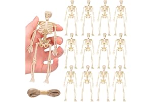 DIYDEC 12PCS Halloween Mini Skeletons, White Small Plastic Skeleton Funny Halloween Hanging Full Body Skeletons Decorations for Halloween Haunted House Prop Decor
