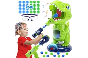 EagleStone Movable Dinosaur Shooting Toys for Kids,Electronic Target Shooting Games with 2 Pump Gun,48 Balls Party Favor Toy with Score Record, LED & Sound, Dino Toys Gift for Boys and Girls