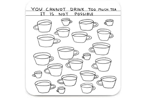 Official David Shrigley - Funny 'Too Much Tea Coaster' - Small Gift Ideas for Him Her - Friends Birthday - Housewarming Present - New Home Gift - Funny Gifts for Women Men - Sold by Brainbox Candy
