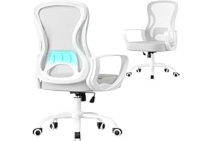 SONGMICS Sedia Ufficio Ergonomica, Sedia Scrivania Girevole in Rete, Supporto Lombare, Funzione Oscillante, Braccioli, Studio Camera da Letto, Grigio Tortora e Bianco Nuvola OBN043GD02