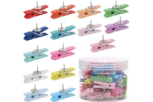 ALLBESTS Reißzwecken mit Holzklammern, 50 Stück, Reißnägel aus Holz für Korktafel, Kunstprojekte, Fotozubehör (bunt)