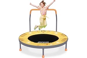 JOY SPOT! Kinder Trampolin Indoor, Ø91 cm Minitrampolin mit Haltegriff, Fitness Trampolin bis 45 kg belastbar, Gartentrampolin Outdoor für Kinder 3-8 Jahren (Mehrfarbig/Katze/Einhorn/3 Abenteurer)